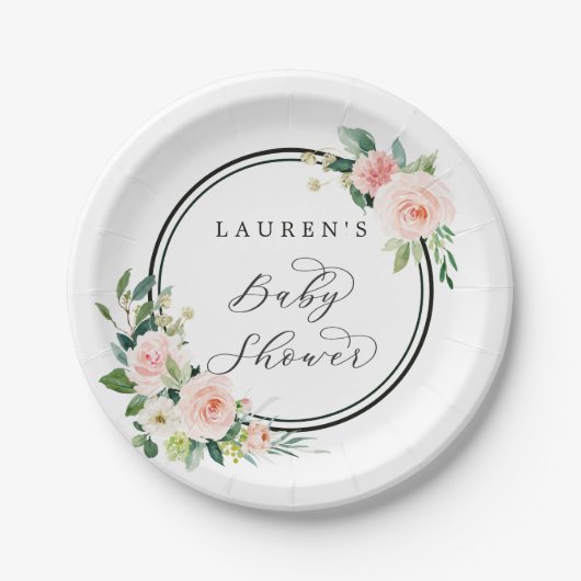 Blush Pink Waterverf Bloom Baby shower Papieren Bordje (Voorkant)