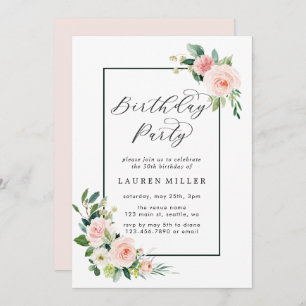 Blush Pink Waterverf Bloom Birthday Party Kaart