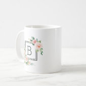 Blush Pink Waterverf Bloom Monogram Koffiemok (Voorkant links)