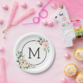 Blush Pink Waterverf Bloom Monogram Papieren Bordje (Feest)