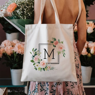 Blush Pink Waterverf Bloom Monogram Tote Bag