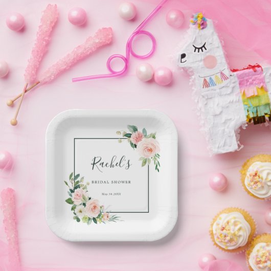 Blush Pink Waterverf Bloom Vrijgezellenfeest Papieren Bordje (Feest)