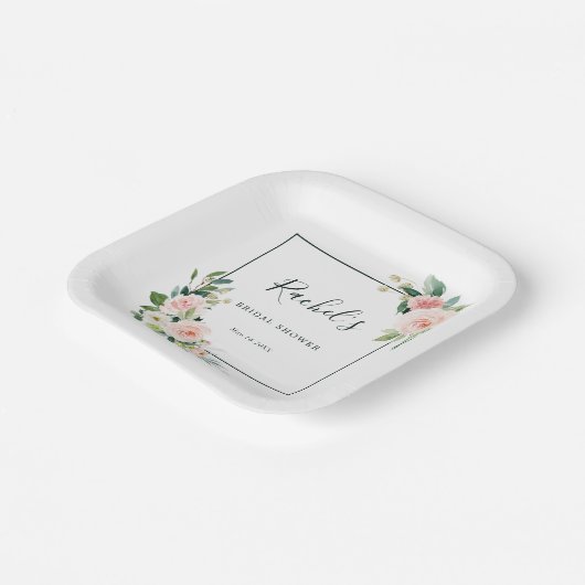 Blush Pink Waterverf Bloom Vrijgezellenfeest Papieren Bordje (Gebogen)