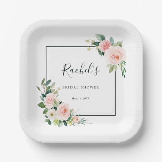 Blush Pink Waterverf Bloom Vrijgezellenfeest Papieren Bordje (Voorkant)