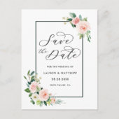 Blush Pink Waterverf Bloom Weddenschap Opslaan Dat Aankondigingskaart (Voorkant)