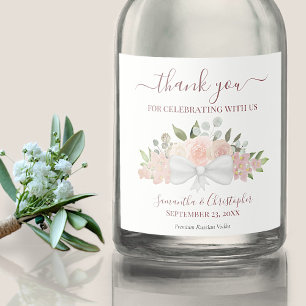 Blush Pink Waterverf Bouquet Weddenschap Dank je Likeurfles Etiket