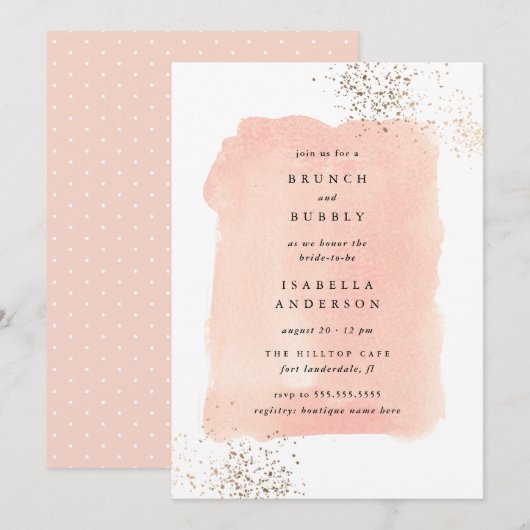 Blush Pink Waterverf Brunch Bubble Vrijgezellenfee Kaart (Voorkant / Achterkant)