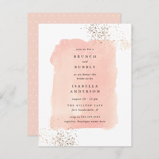 Blush Pink Waterverf Brunch Bubble Vrijgezellenfee Uitnodiging Briefkaart (Voorkant / Achterkant)