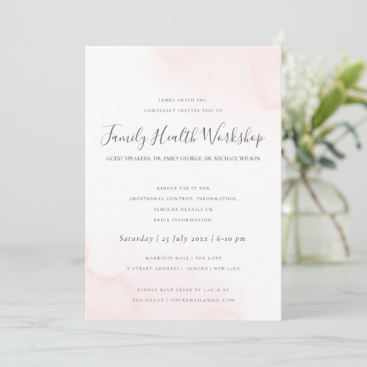 BLUSH PINK WATERVERF BRUSH STROKE WORKSHOP EVAL KAART (Staand voorkant)