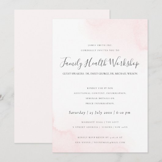 BLUSH PINK WATERVERF BRUSH STROKE WORKSHOP EVAL KAART (Voorkant / Achterkant)