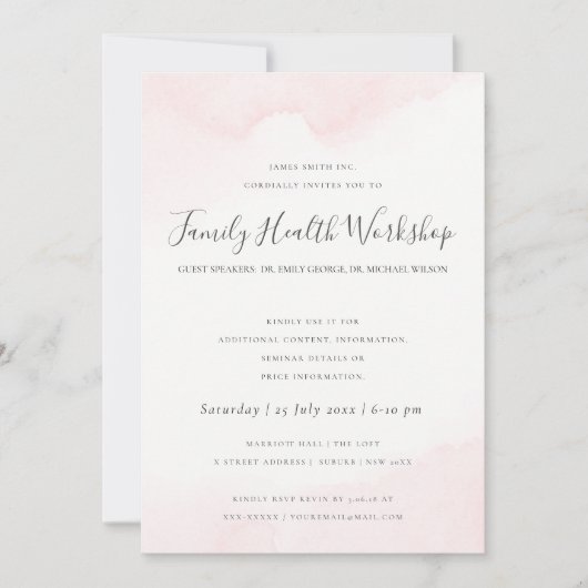 BLUSH PINK WATERVERF BRUSH STROKE WORKSHOP EVAL KAART (Voorkant)