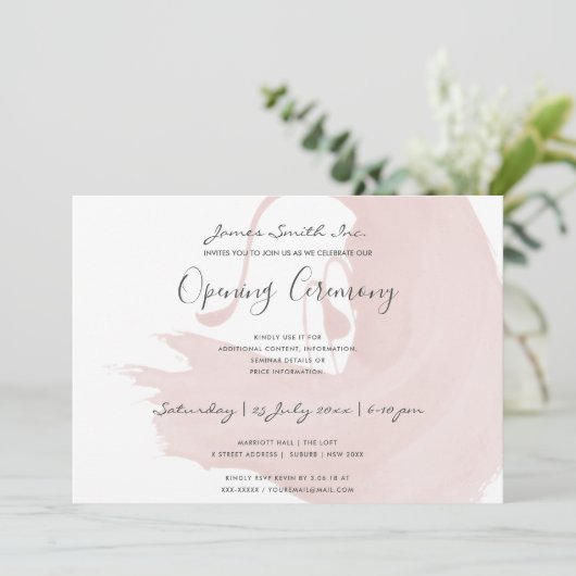 BLUSH PINK WATERVERF BRUSHSTROKE OPENING CEREMONY KAART (Staand voorkant)