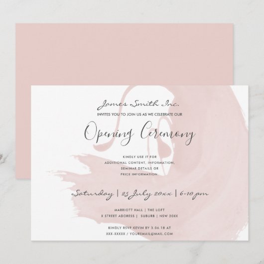 BLUSH PINK WATERVERF BRUSHSTROKE OPENING CEREMONY KAART (Voorkant / Achterkant)