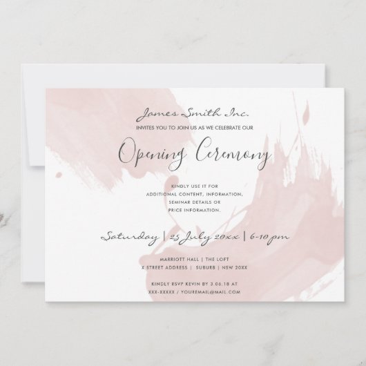 BLUSH PINK WATERVERF BRUSHSTROKE OPENING CEREMONY KAART (Voorkant)