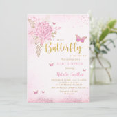 Blush Pink Waterverf Butterfly Girl Baby shower Kaart (Staand voorkant)