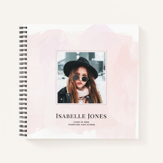 Blush Pink Waterverf Chic Foto Afstuderen Notitieboek (Voorkant)