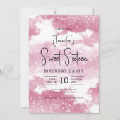 Blush Pink Waterverf Clouds Sweet 16 Party Kaart (Voorkant)