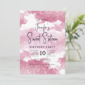 Blush Pink Waterverf Clouds Sweet 16 Party Kaart (Staand voorkant)