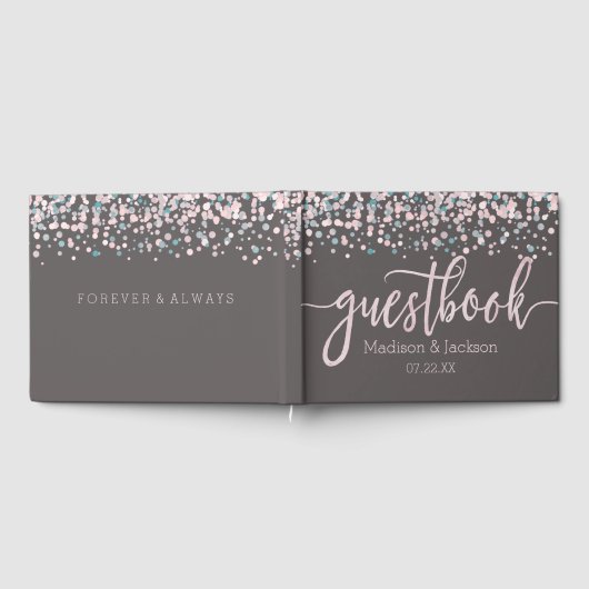Blush Pink Waterverf Confetti Weddenschap Monogram Gastenboek (Volledig)