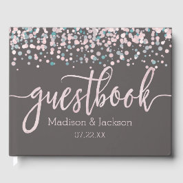 Blush Pink Waterverf Confetti Weddenschap Monogram Gastenboek