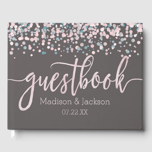 Blush Pink Waterverf Confetti Weddenschap Monogram Gastenboek (Voorkant)