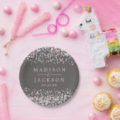 Blush Pink Waterverf Confetti Weddenschap Monogram Papieren Bordje (Feest)