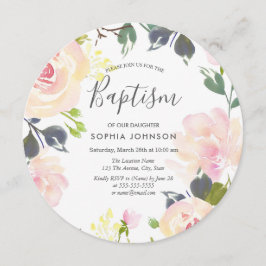 Blush Pink Waterverf Floral Baptism Christening Kaart