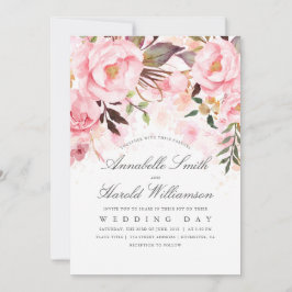 Blush Pink Waterverf | Floral Elegant Bruiloft Kaart