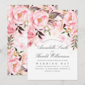 Blush Pink Waterverf | Floral Elegant Bruiloft Kaart (Voorkant / Achterkant)