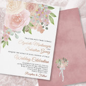 Blush Pink Waterverf Floral Elegant Wedding Folie Uitnodiging