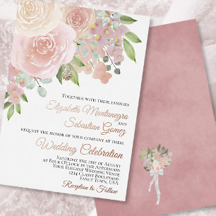 Blush Pink Waterverf Floral Elegant Wedding Folie Uitnodiging