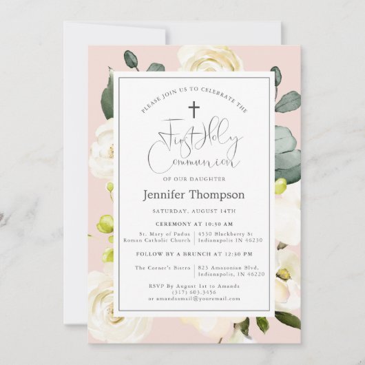 Blush Pink Waterverf Floral First Community Kaart (Voorkant)