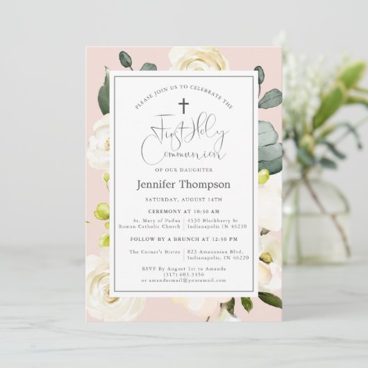 Blush Pink Waterverf Floral First Community Kaart (Staand voorkant)