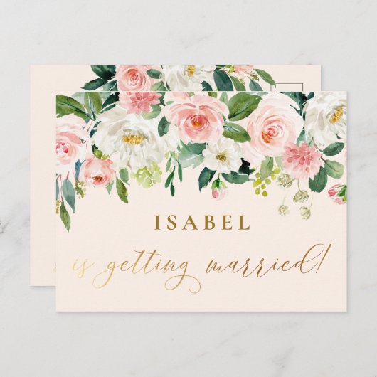 Blush Pink Waterverf Floral Girly Vrijgezellenfees Briefkaart (Voorkant / Achterkant)