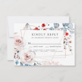 Blush Pink Waterverf Floral Gold Lijst Weddenschap RSVP Kaartje (Voorkant)