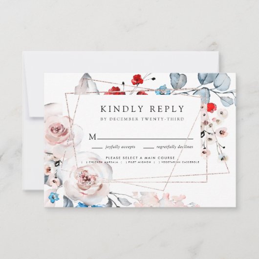 Blush Pink Waterverf Floral Gold Lijst Weddenschap RSVP Kaartje (Voorkant)