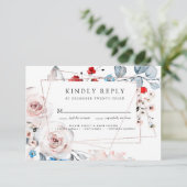 Blush Pink Waterverf Floral Gold Lijst Weddenschap RSVP Kaartje (Staand voorkant)