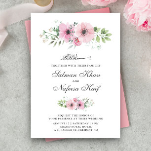 Blush Pink Waterverf Floral Islamic Wedding Kaart