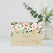 Blush Pink Waterverf Floral & Kraft Baby shower Briefkaart (Staand voorkant)