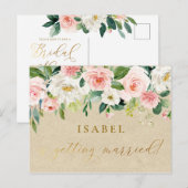 Blush Pink Waterverf Floral & Kraft Vrijgezellenfe Briefkaart (Voorkant / Achterkant)