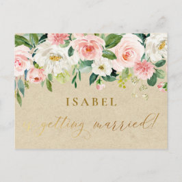 Blush Pink Waterverf Floral & Kraft Vrijgezellenfe Briefkaart