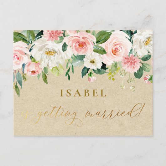 Blush Pink Waterverf Floral & Kraft Vrijgezellenfe Briefkaart (Voorkant)