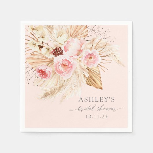 Blush Pink Waterverf floral pampas boho Servet (Voorkant)