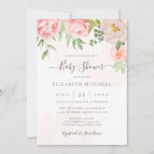 Blush Pink Waterverf Floral Peony Baby shower Kaart (Voorkant)