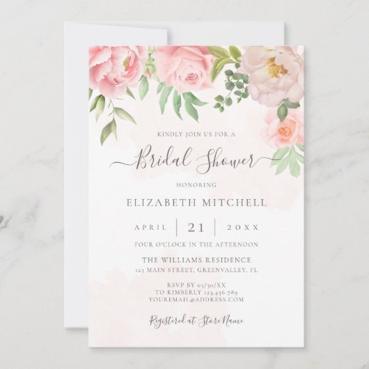 Blush Pink Waterverf Floral Peony Vrijgezellenfees Kaart (Voorkant)