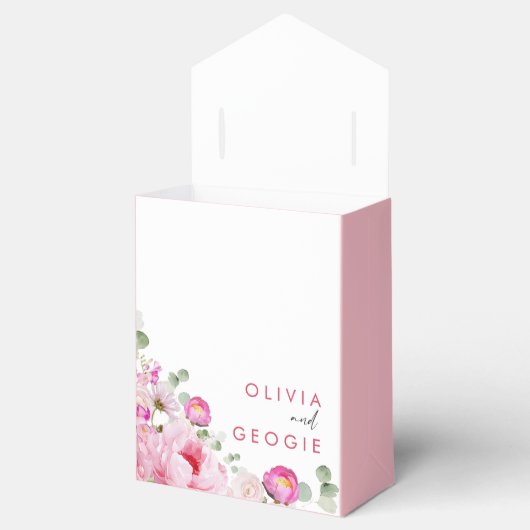 Blush Pink Waterverf Floral Peony Wedding Bedankdoosjes (Geopend)