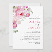 Blush Pink Waterverf Floral Peony Wedding Kaart (Voorkant)
