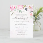 Blush Pink Waterverf Floral Peony Wedding Kaart (Staand voorkant)