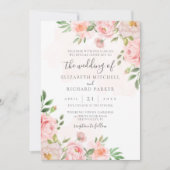 Blush Pink Waterverf Floral Peony Wedding Kaart (Voorkant)