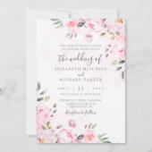 Blush Pink Waterverf Floral Peony Wedding Kaart (Voorkant)
